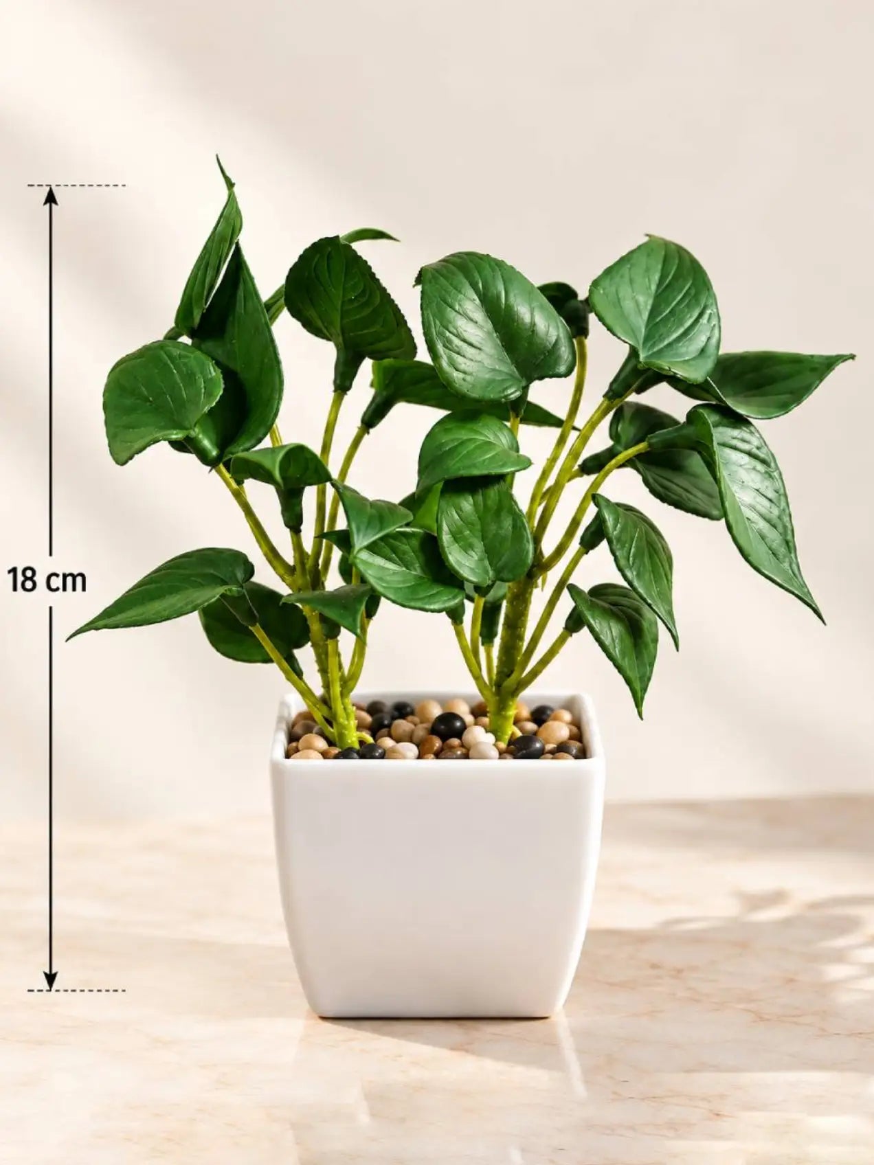 Artificial Money Plant Succulent | Dark Green | 18 cm | With Basic Black Pot