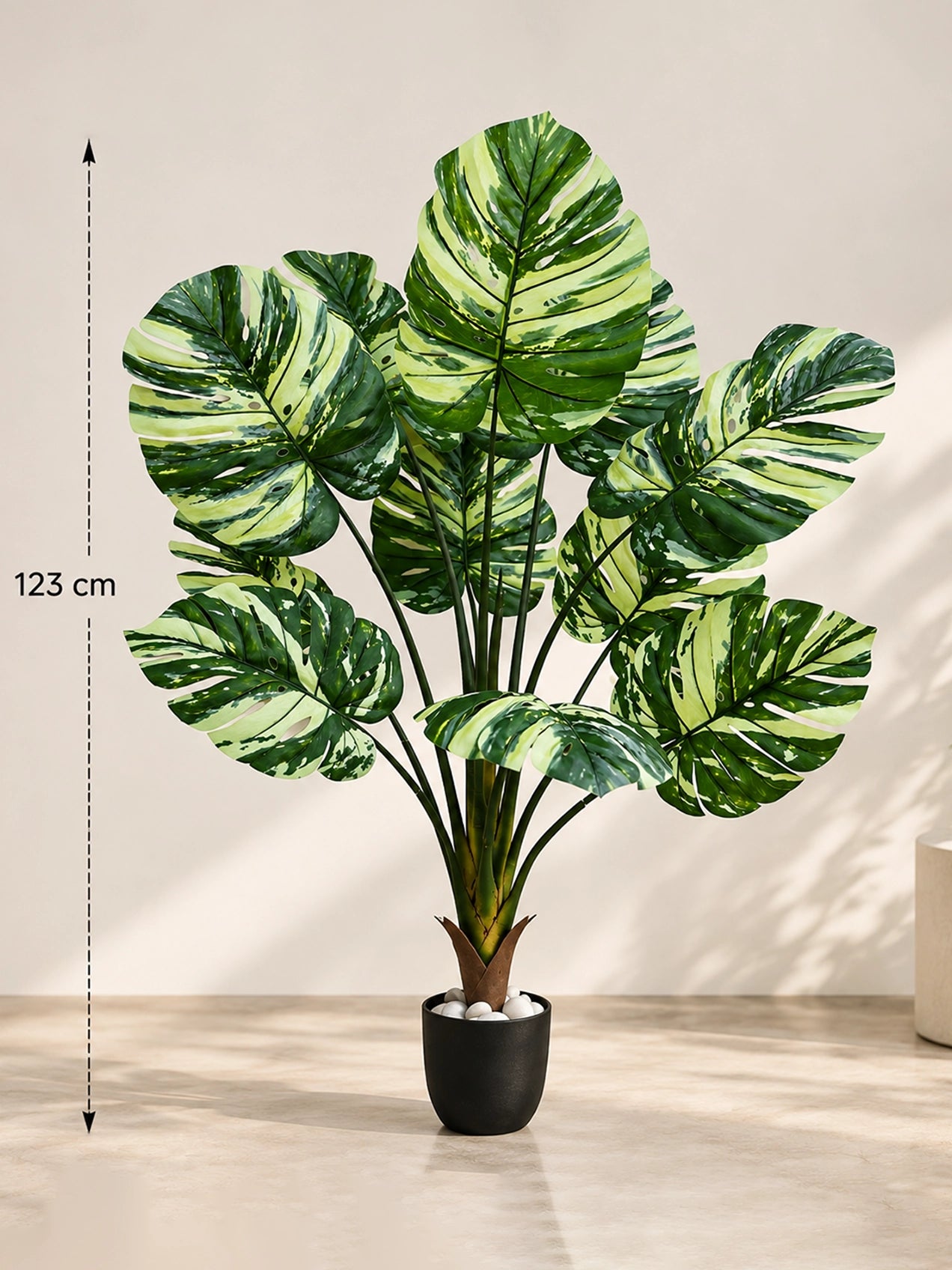Artificial Monstera Tree Plant | Green Mix Leaves | 123 cm | 11 Leaves | With Basic Pot