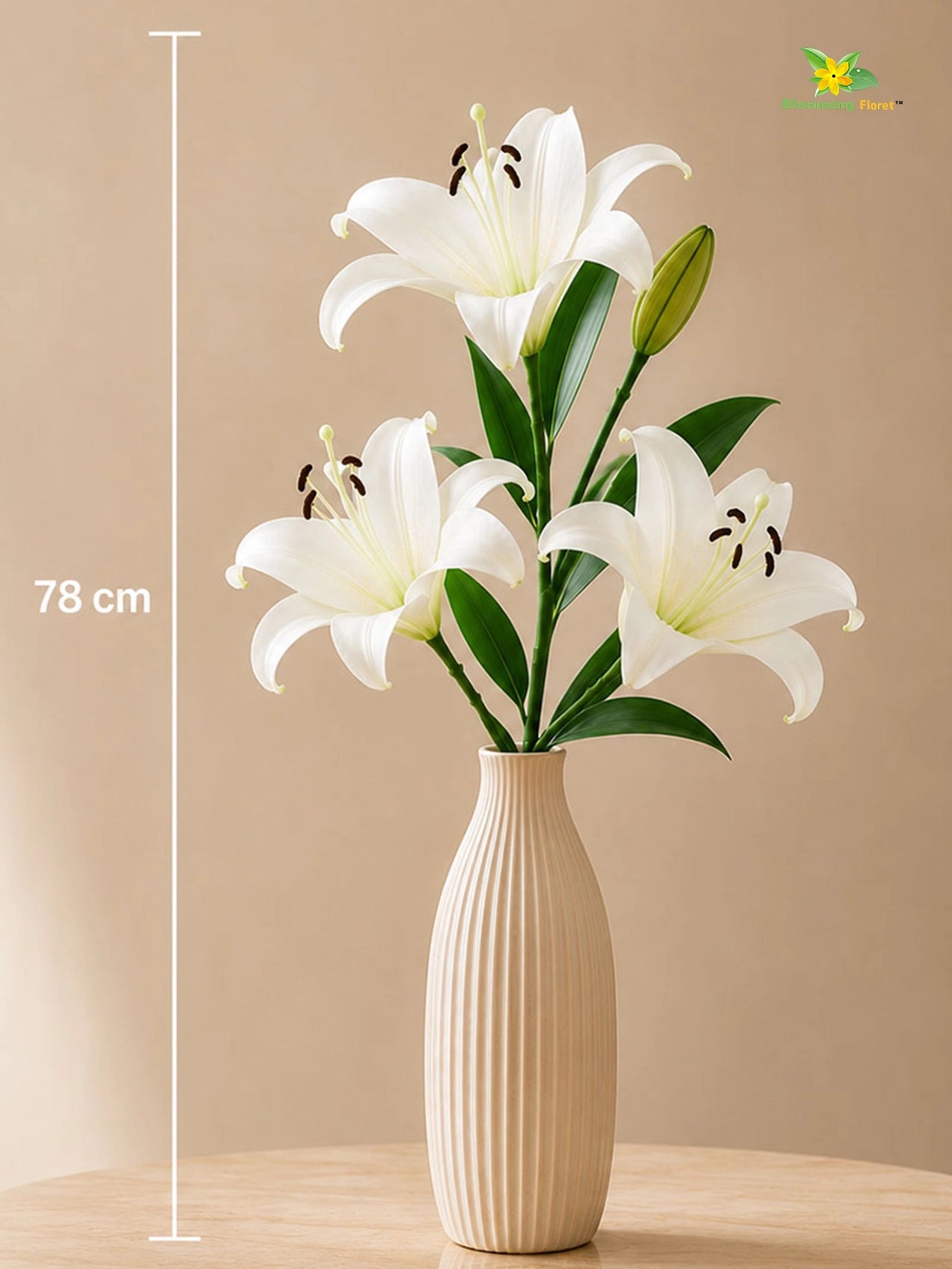 Artificial Lily Flower Stick | White | 78 cm