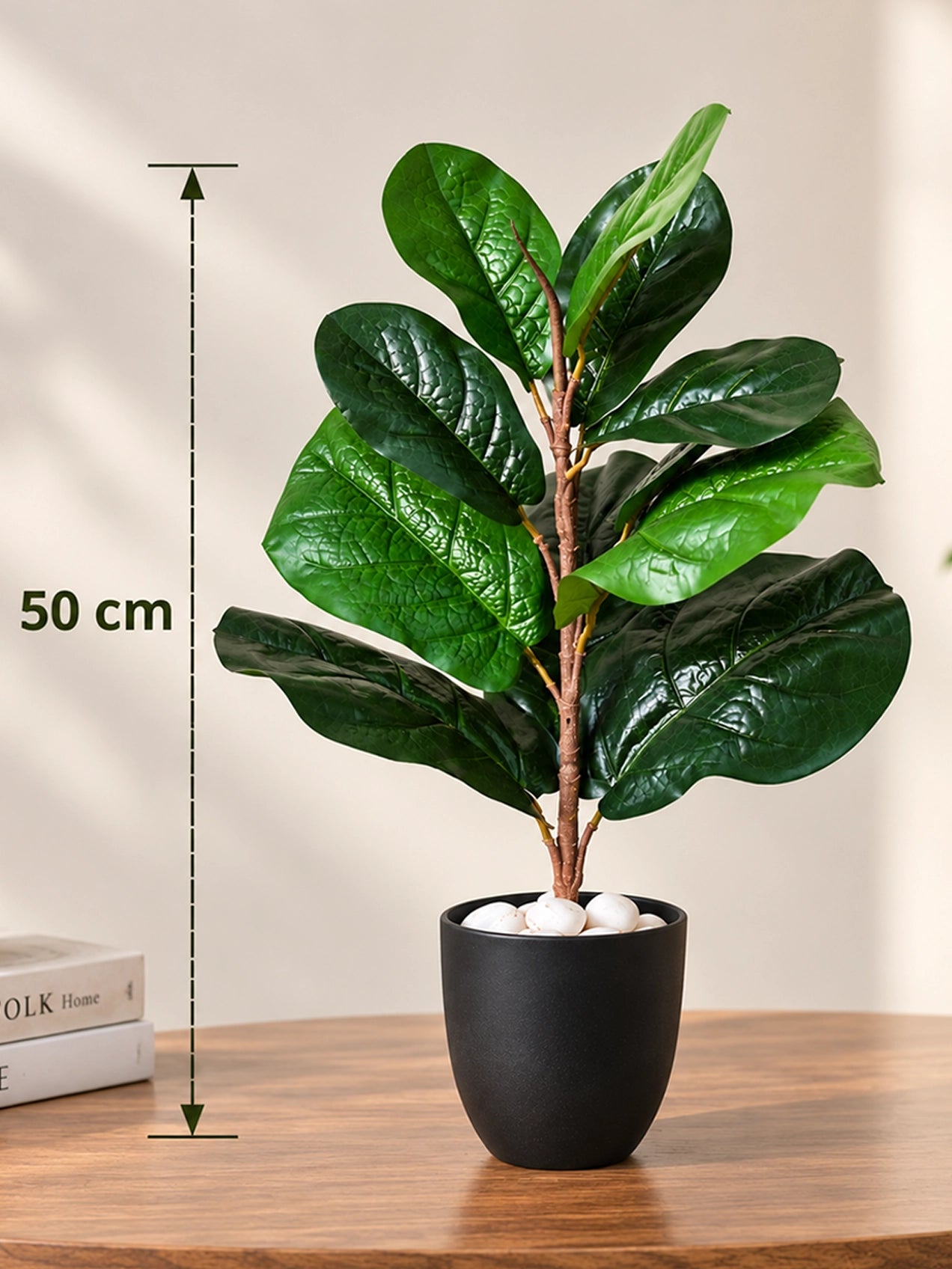Artificial Fiddle-Leaf Fig Plant | Green Mix Leaves | 50 cm | 11 Leaves | With Basic Pot