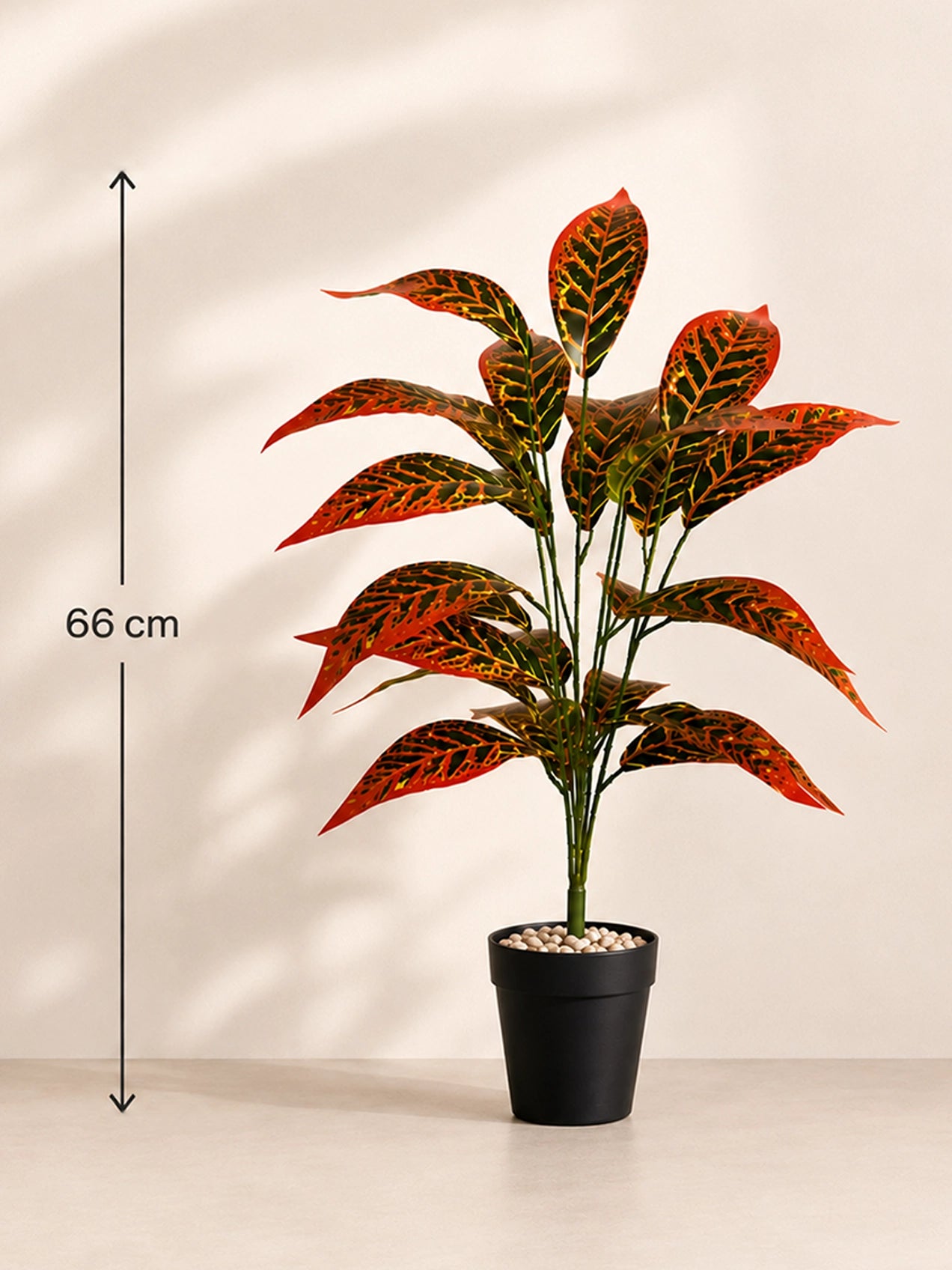 Artificial Red Iceton Croton Plant | 74 cm | 26 Leaves | With Basic Pot