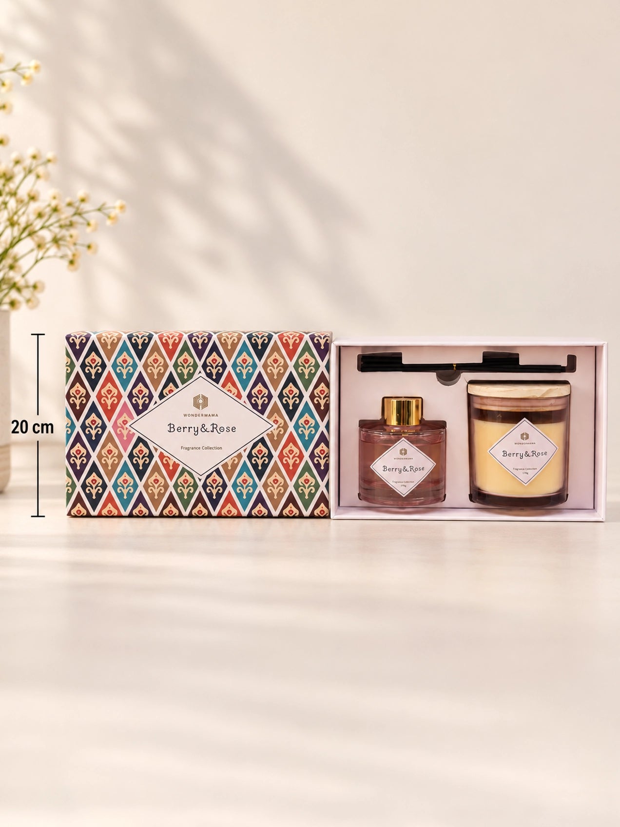 Reed Fragrance Diffuser & Candle Set | Berry & Rose | 26 cm