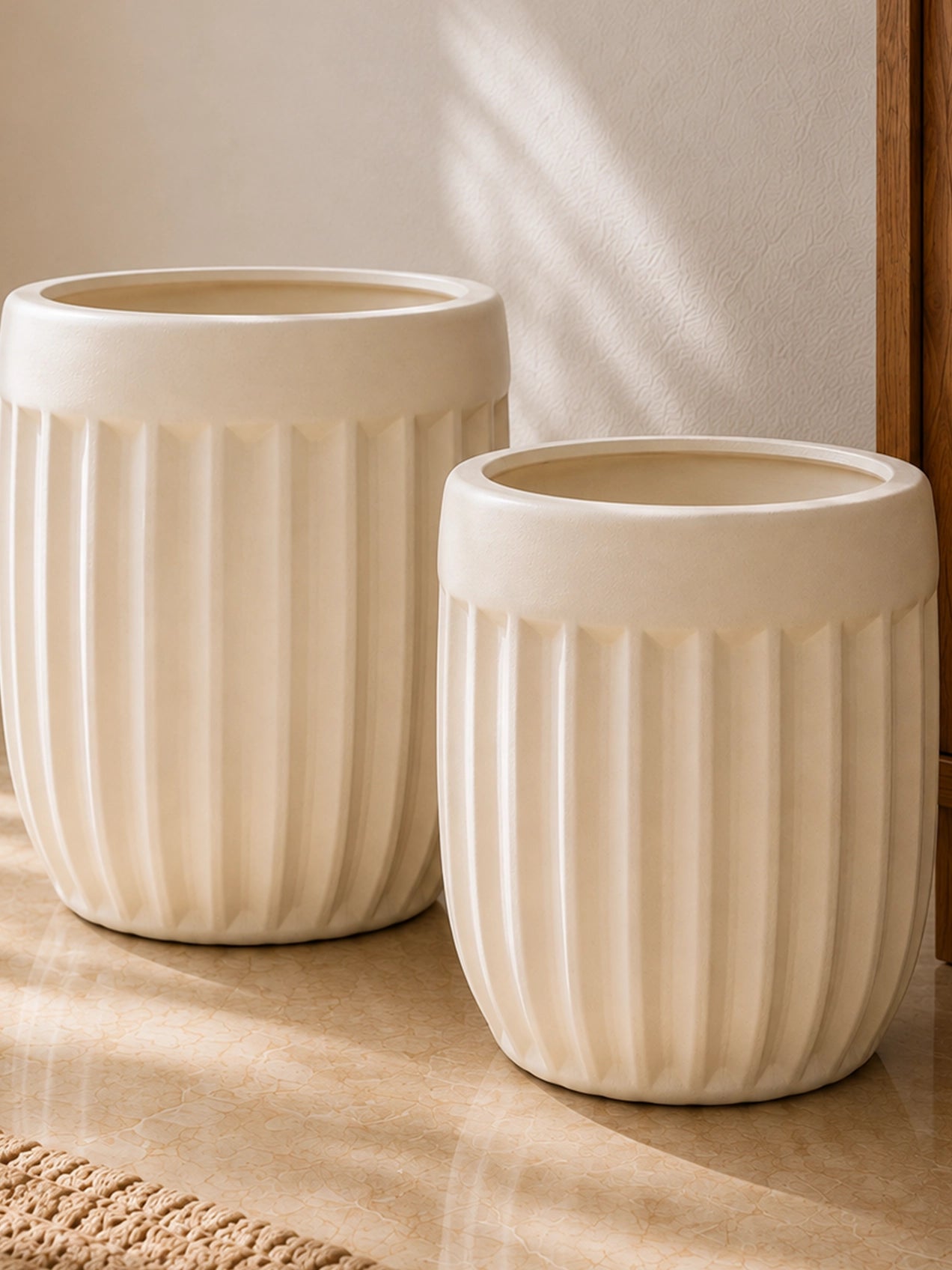 Ribbed Planter Set | Off White | 31 cm and 26 cm