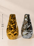 Luxe Honeycomb Geometry Vase | Golden, Silver | 15 cm | Set of 2