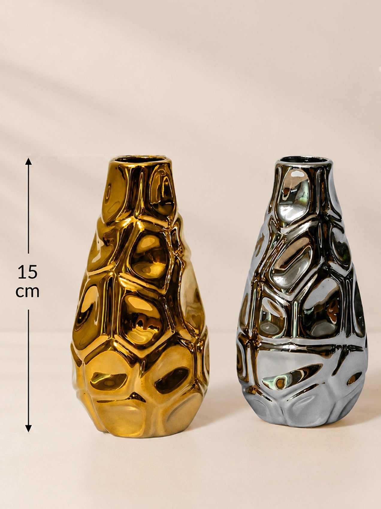 Luxe Honeycomb Geometry Vase | Golden, Silver | 15 cm | Set of 2