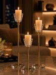 Candle Holder with Glass Base | Golden | Square Top | Set of 3