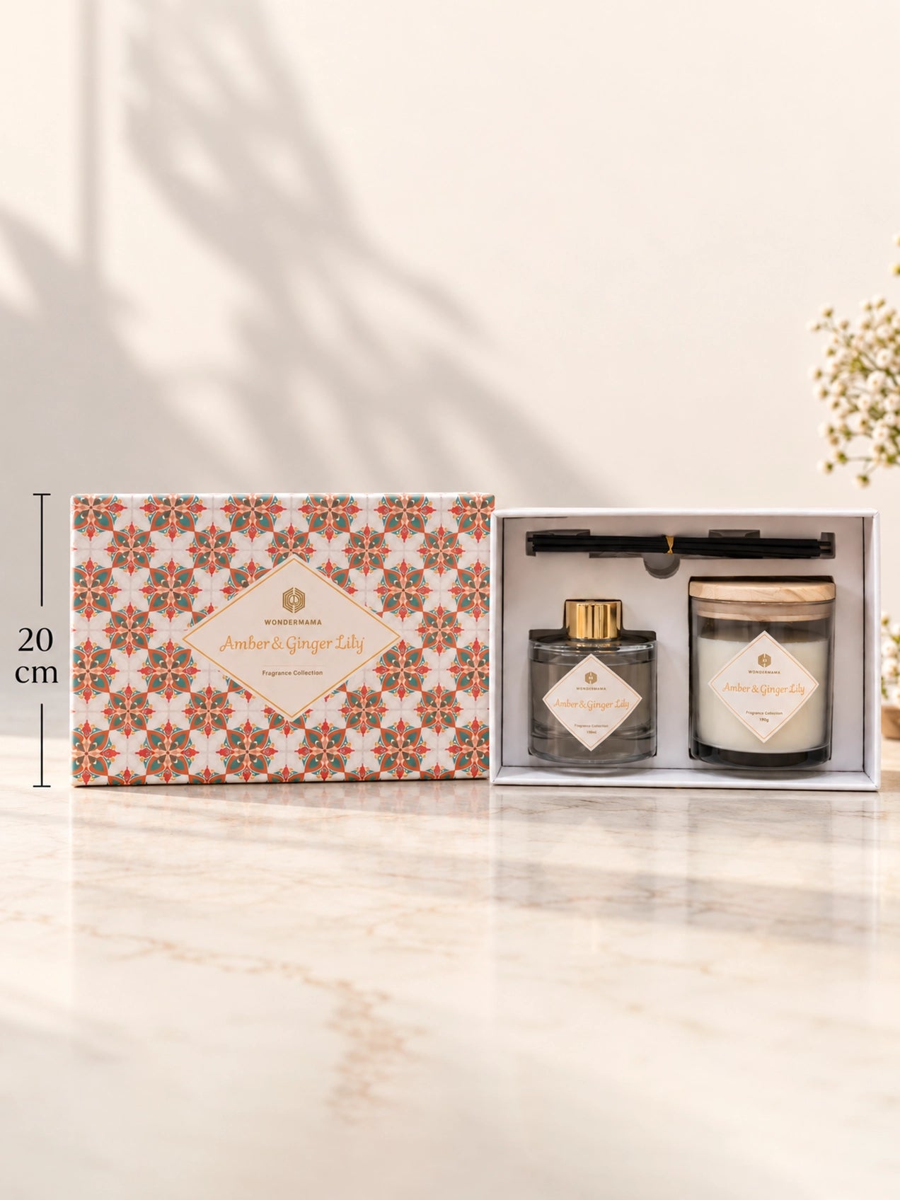 Reed Fragrance Diffuser & Candle Set | Amber Ginger & Lily | 26 cm