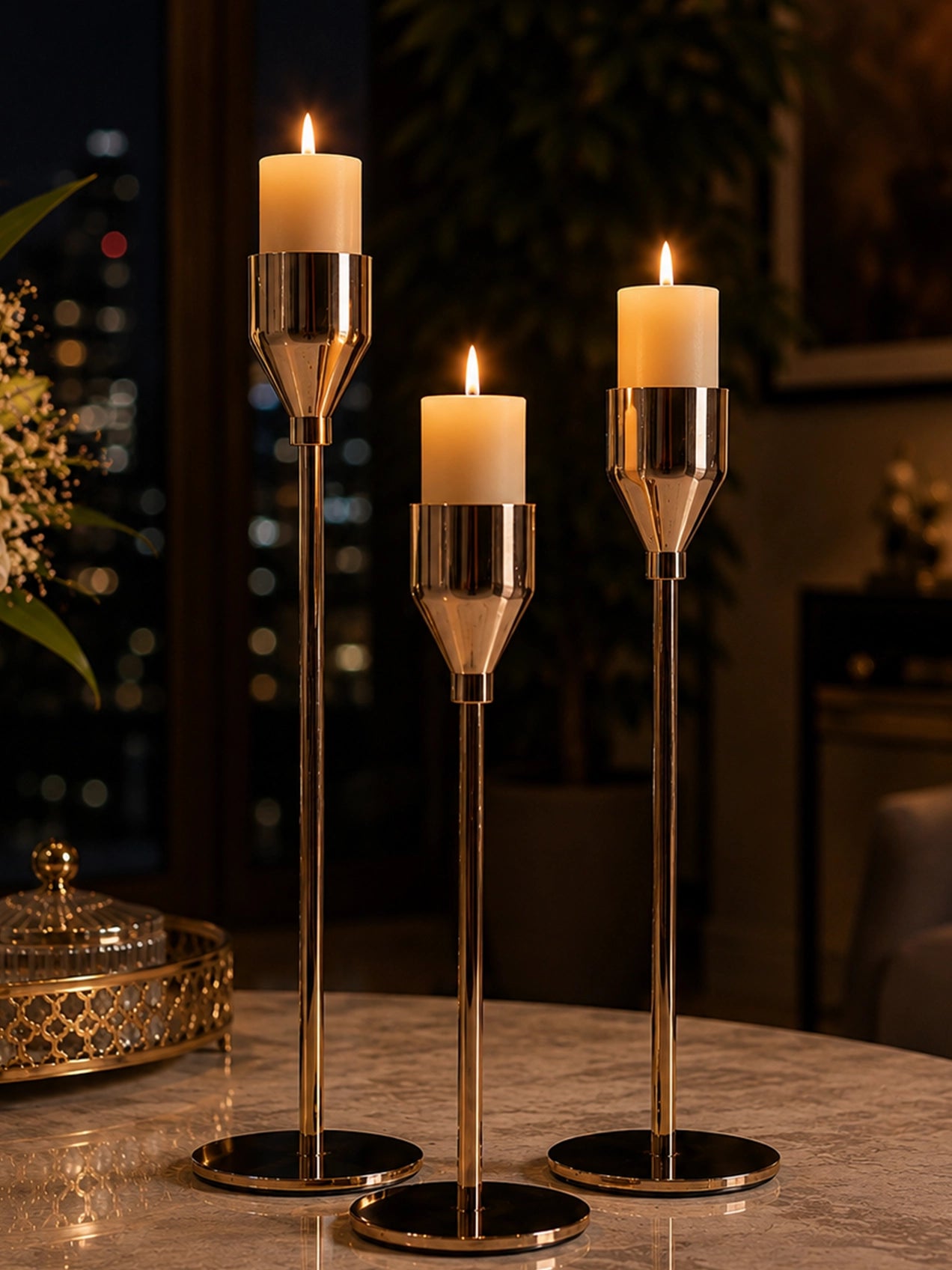 Gold Candle Holder | Set of 3