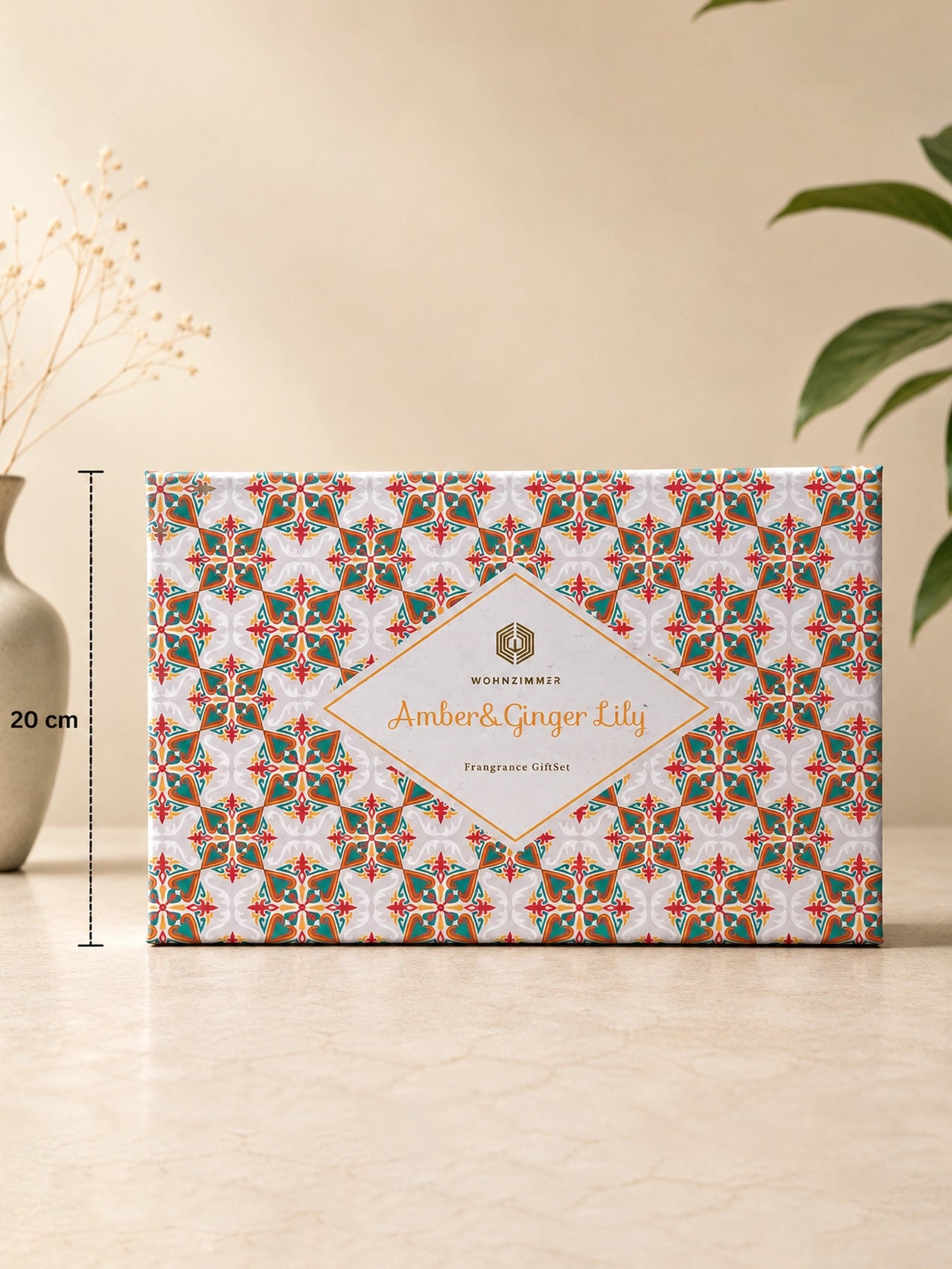 Amber Ginger & Lily Candle & Reed Diffuser Set with Pink Delphinium