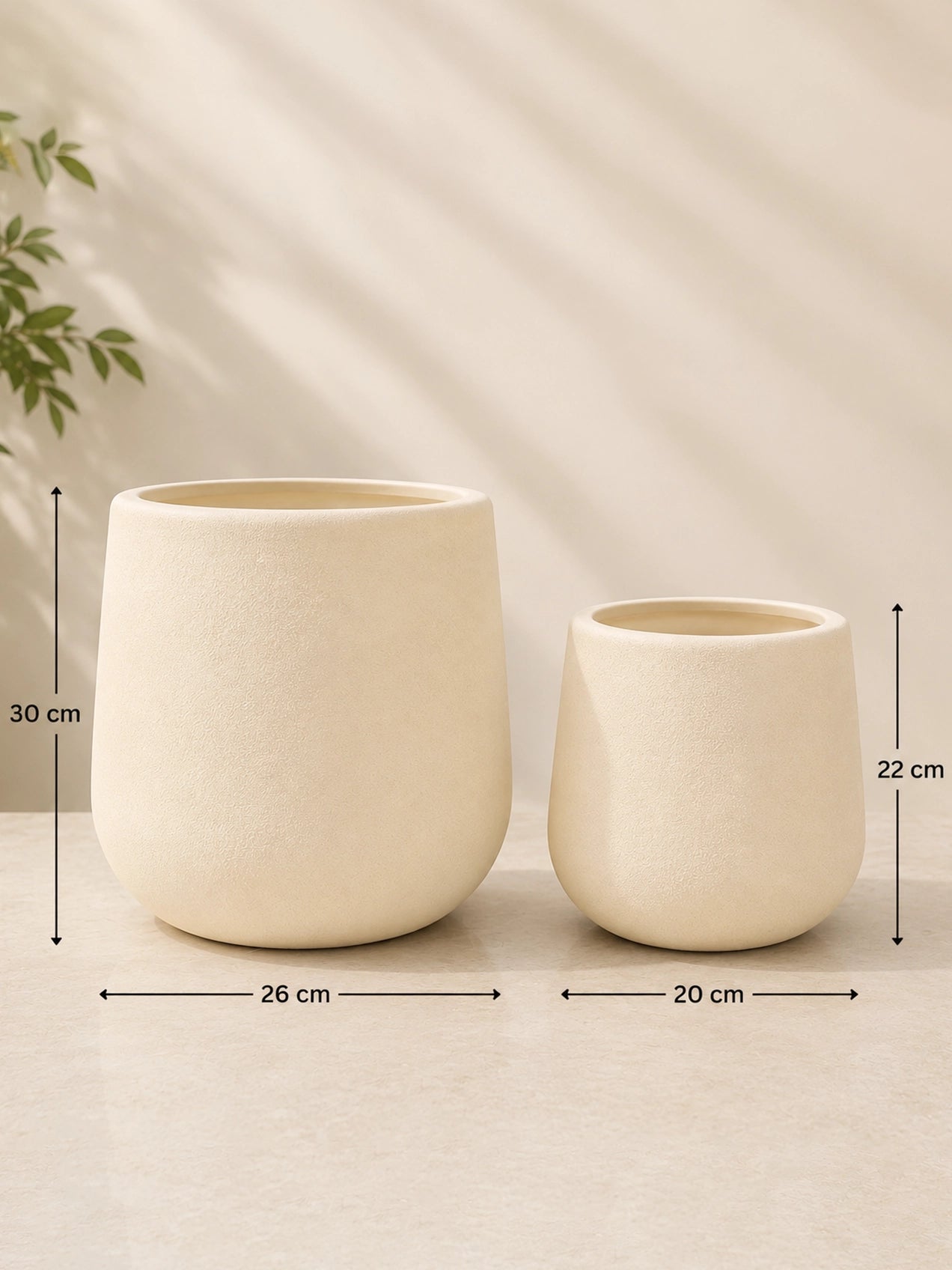Textured Plain Cream Planters | 22 cm, 30 cm | Set of 2