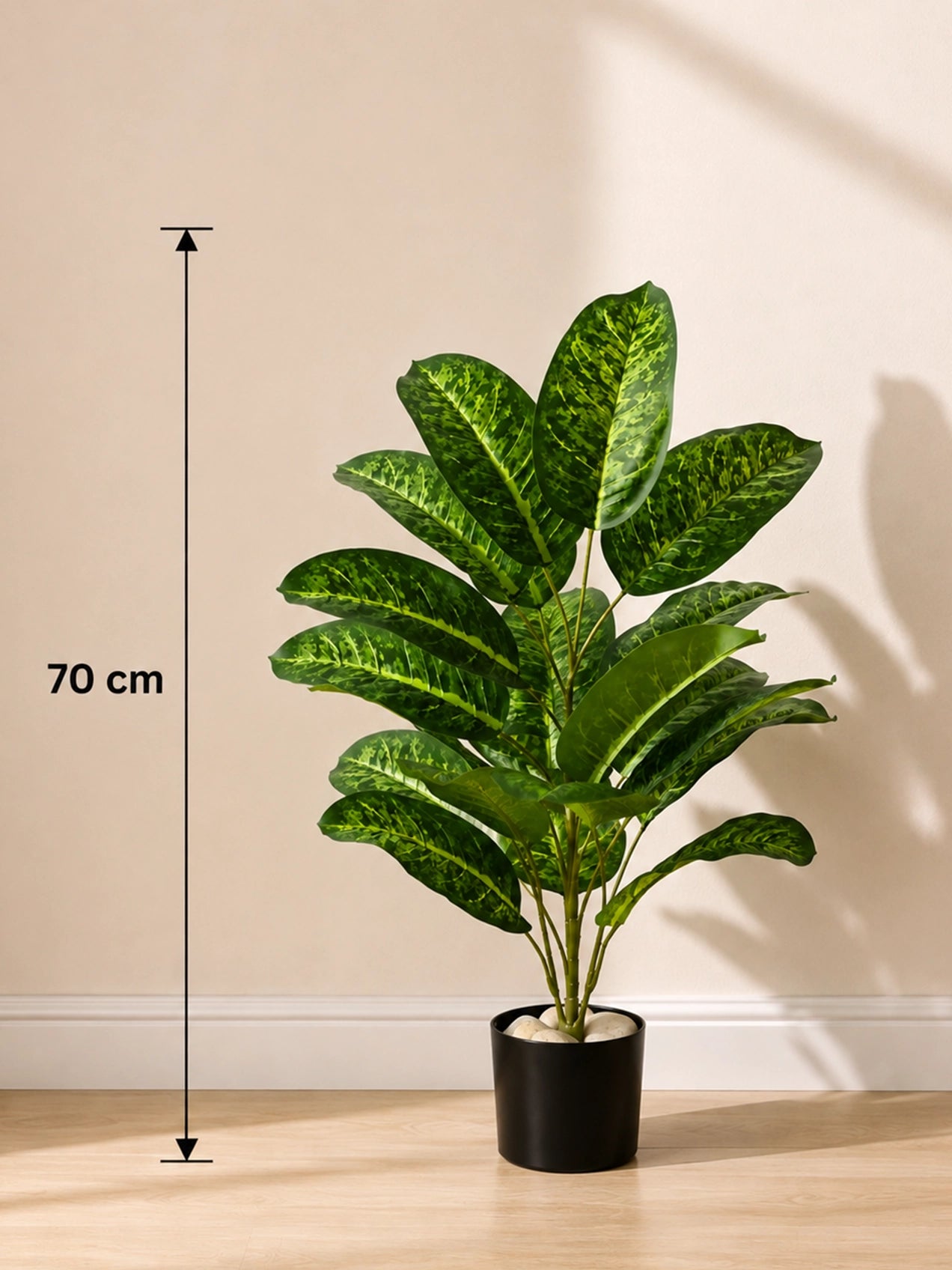 Artificial Tropical Snow Plant for Decor | 21 Leaves | 70 cm | With Basic Pot