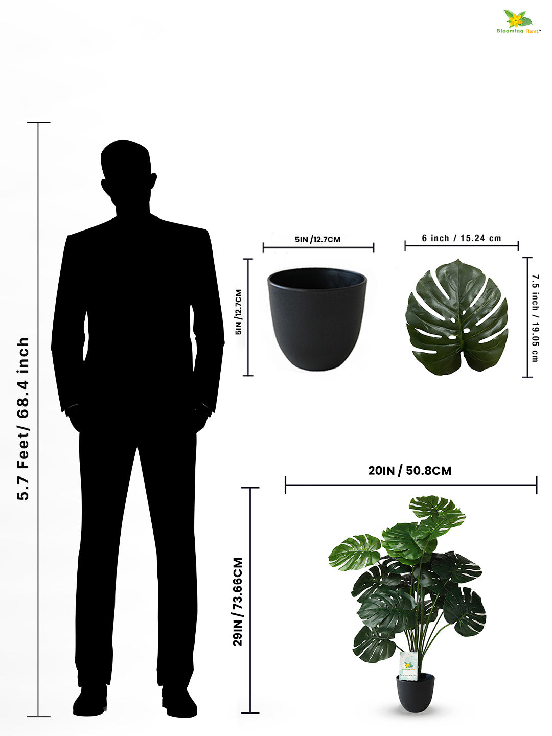 Artificial Philodendron Plant For Decor-18  Leaves-63.5 cm tall Plant-With Basic Pot