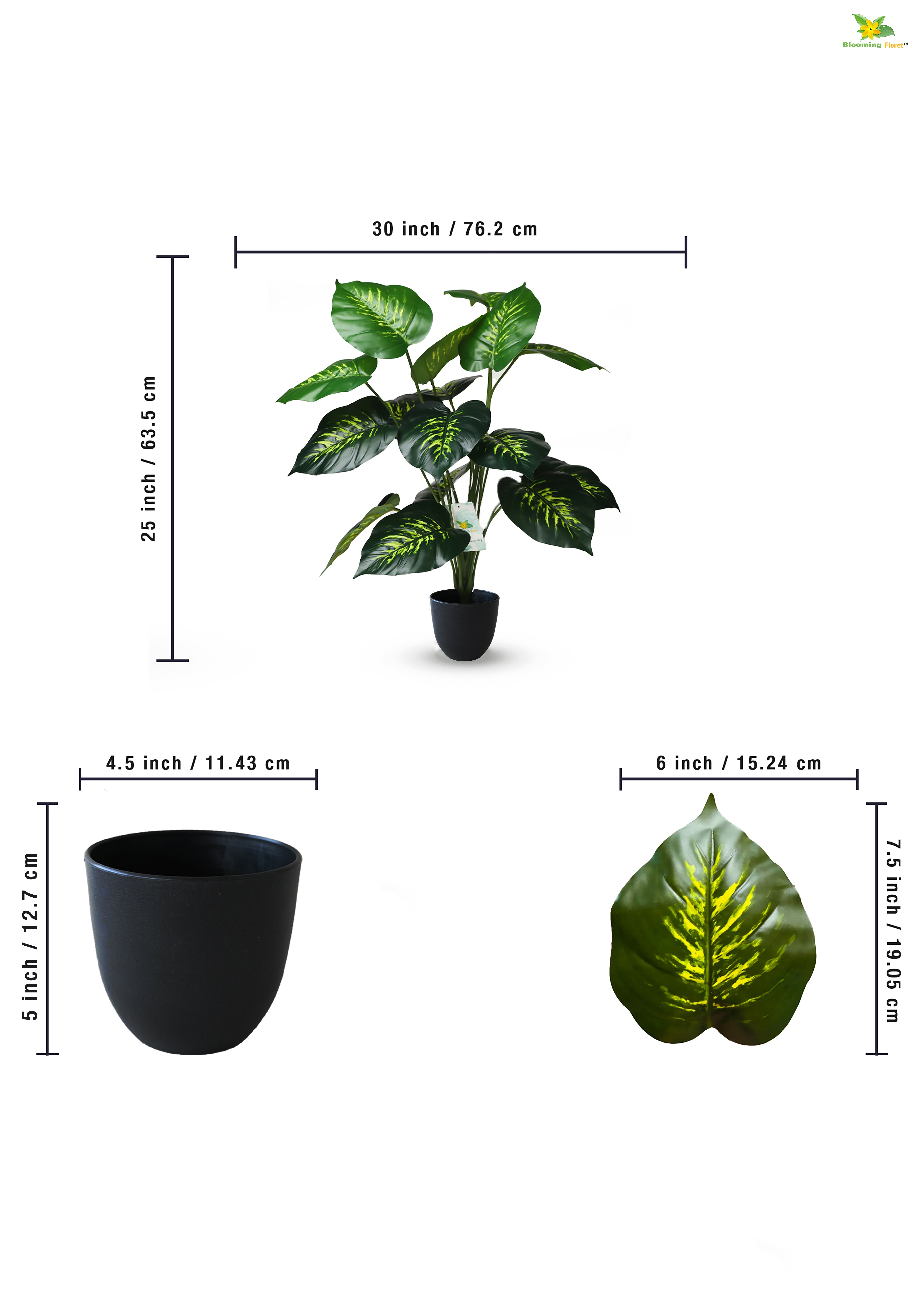 Artificial Philodendron Plant For Decor-18  Leaves-63.5 cm tall Plant-With Basic Pot