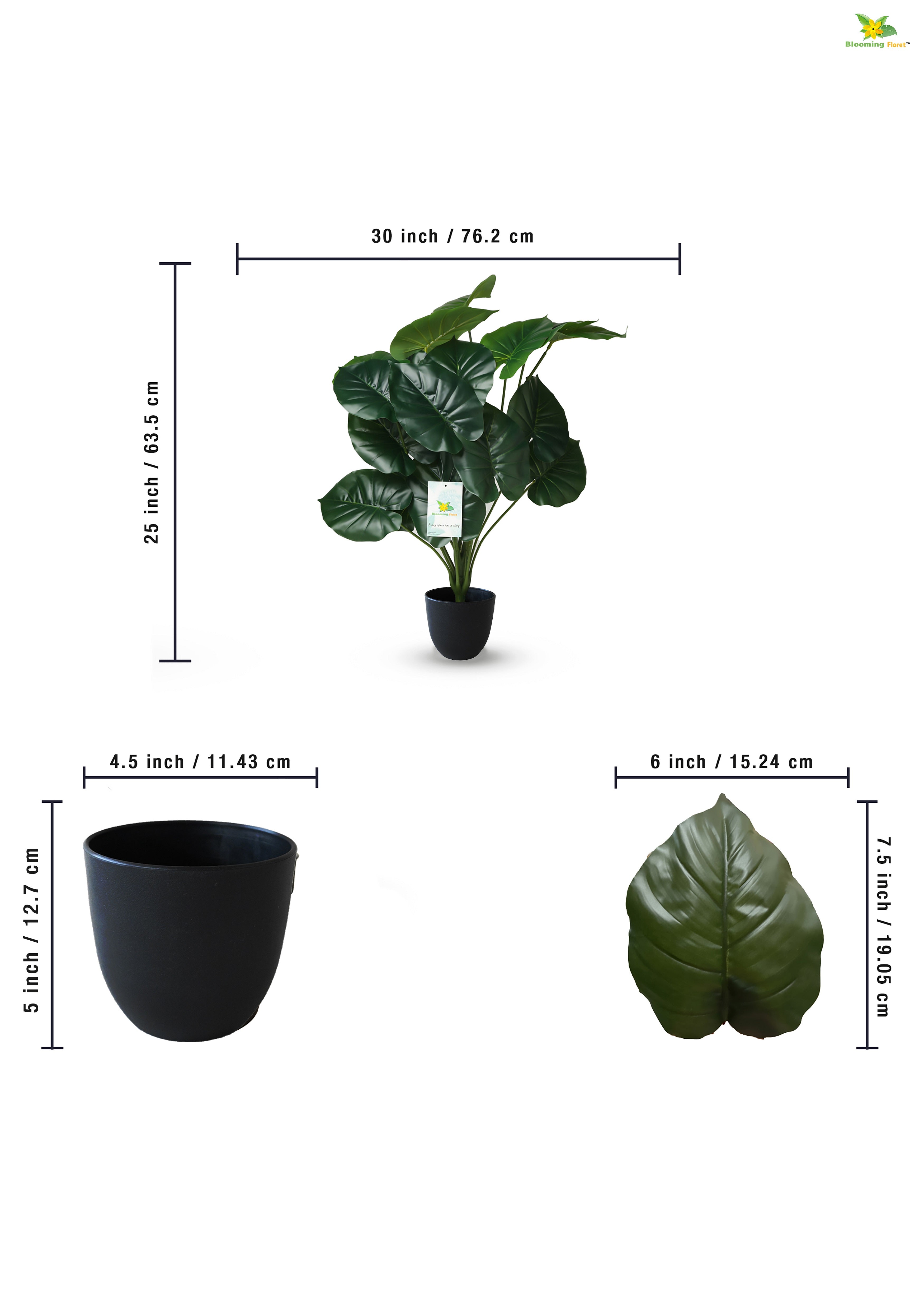 Artificial Philodendron Plant For Decor-18  Leaves-63.5 cm tall Plant-With Basic Pot