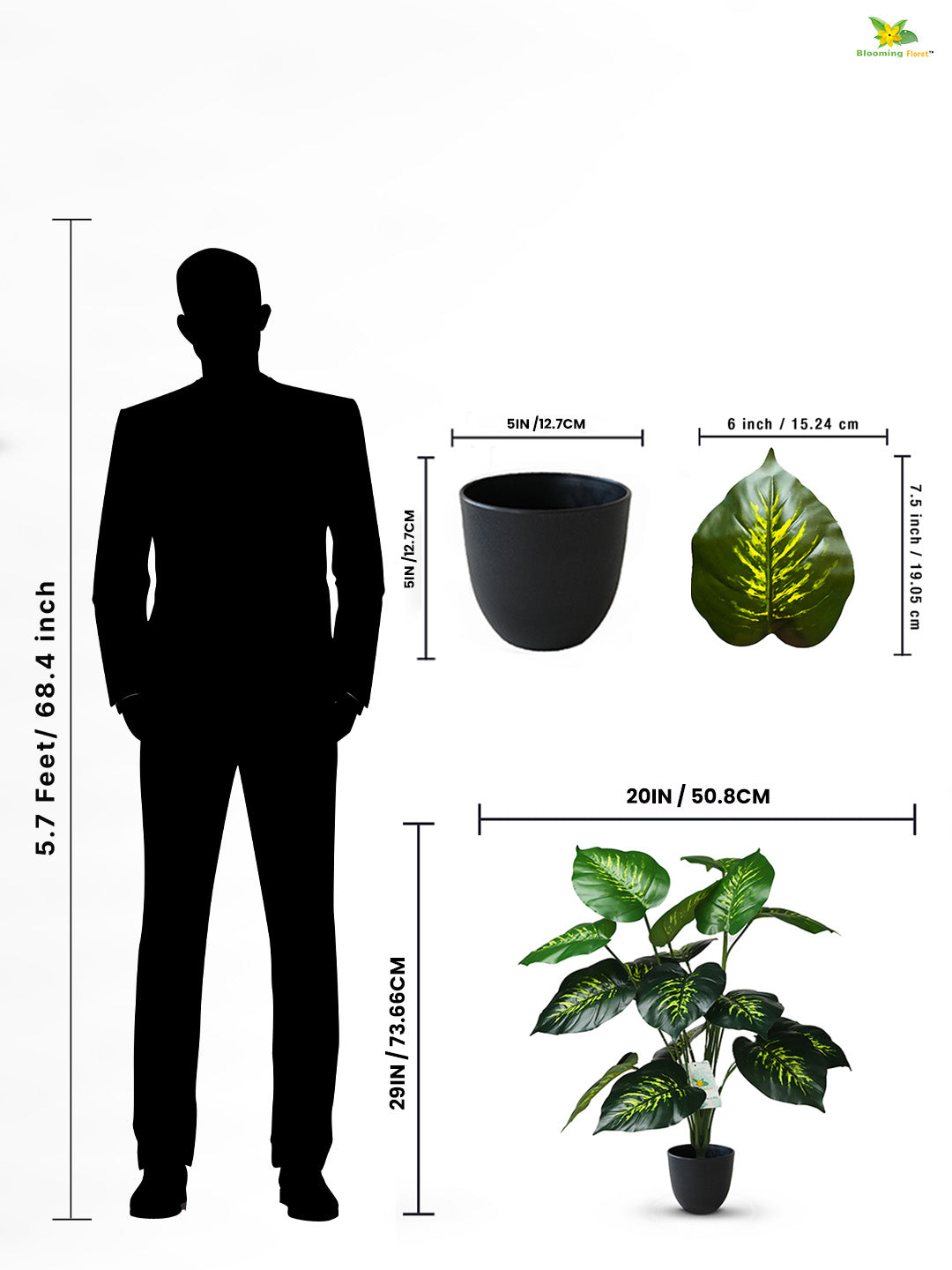 Artificial Philodendron Plant For Decor-18  Leaves-63.5 cm tall Plant-With Basic Pot