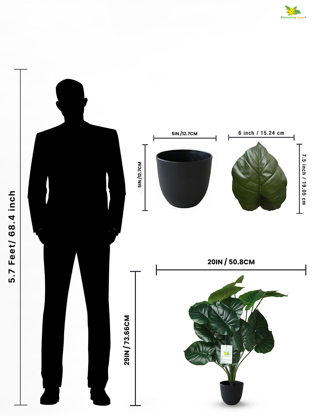 Artificial Philodendron Plant For Decor-18  Leaves-63.5 cm tall Plant-With Basic Pot