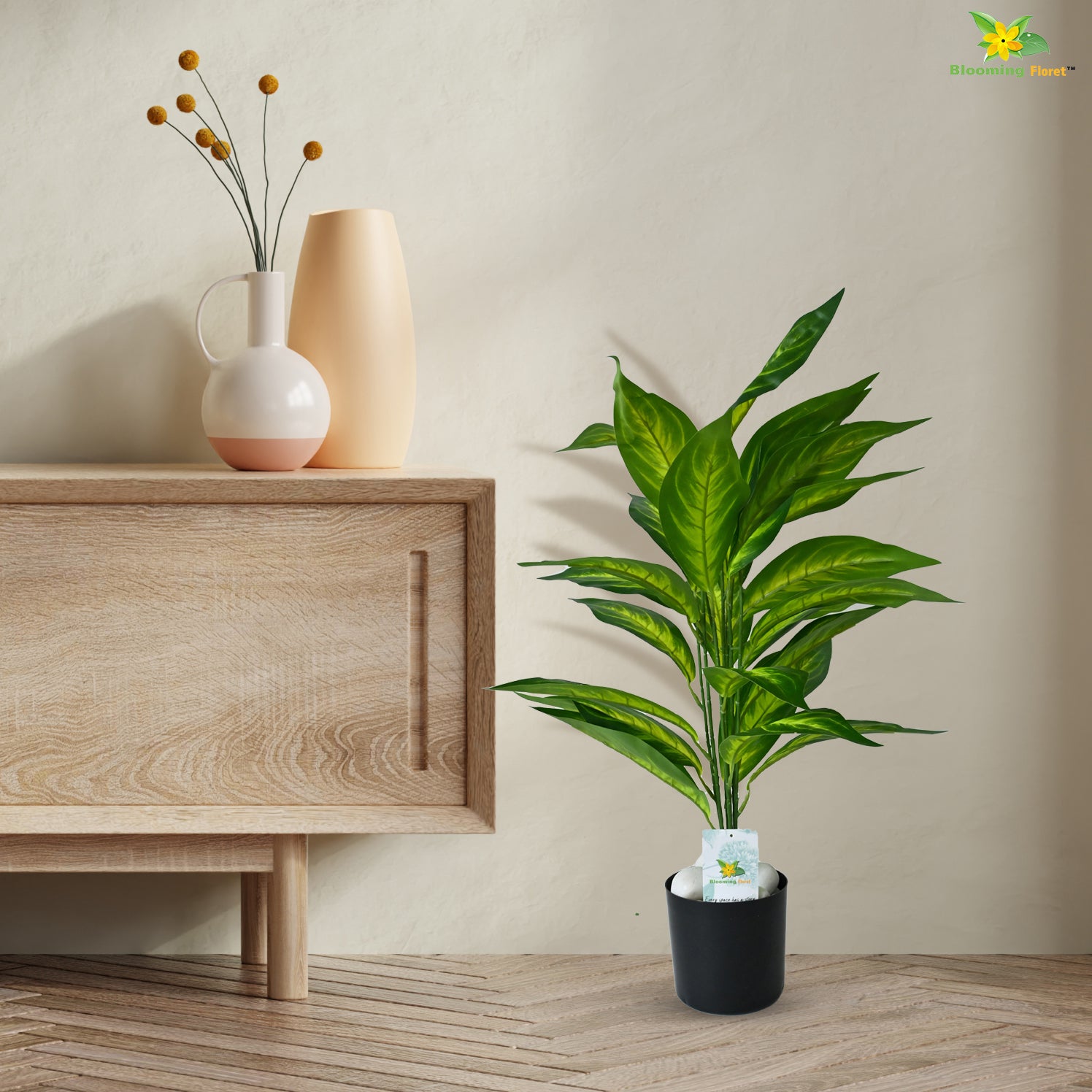 Artificial Dieffenbachia Amoena Plant For Decor 26 Leaves with Pot | 71.1 cm Tall