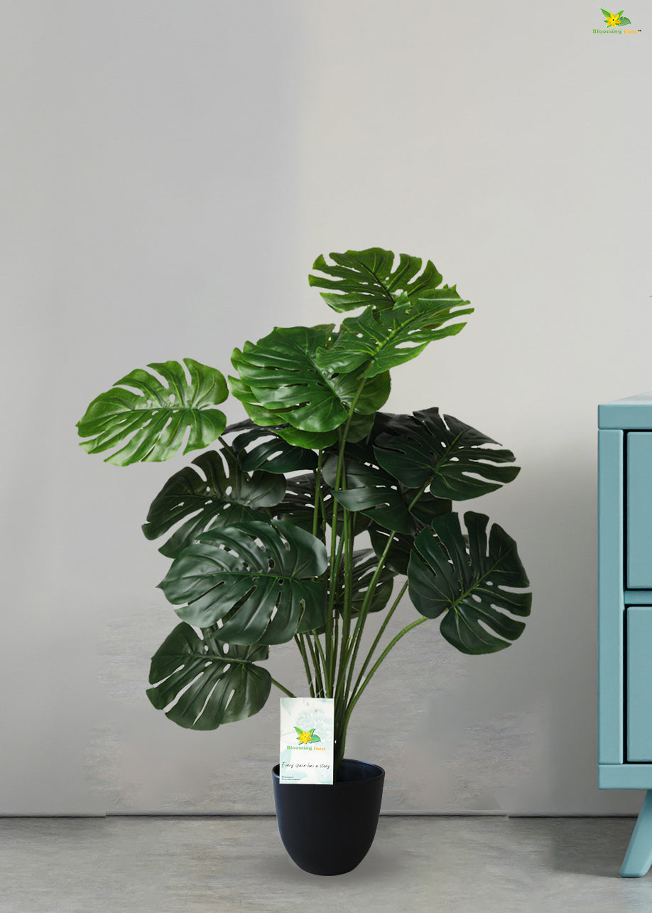 Artificial Monstera Plant For Decor-18  Leaves-63.5 cm tall Plant-With Basic Pot