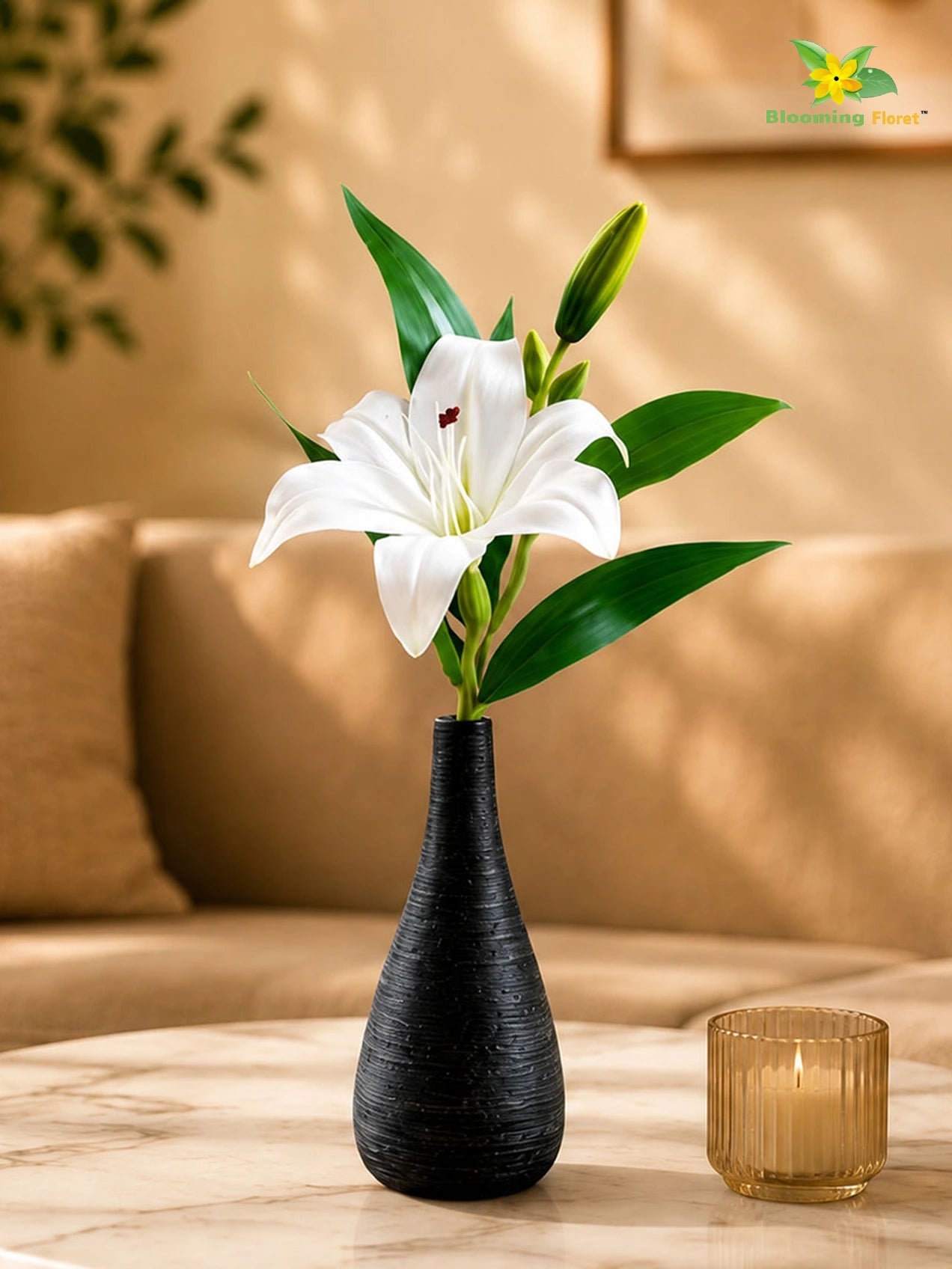 Artificial Lily Flower Stick | White | 35 cm