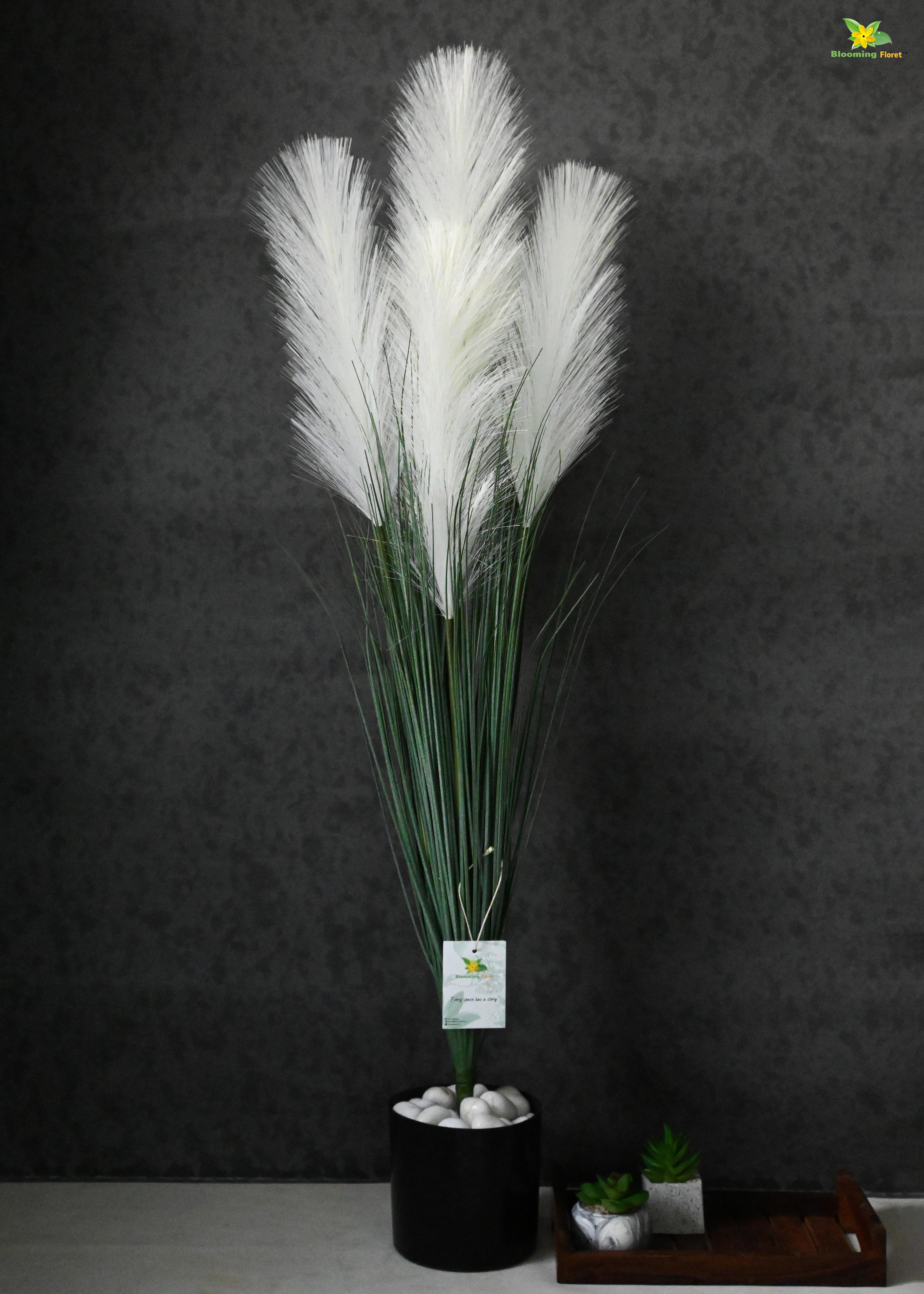 Artificial Flower Pampas Grass For Decor with Basic Pot | 93.9 cm Tall