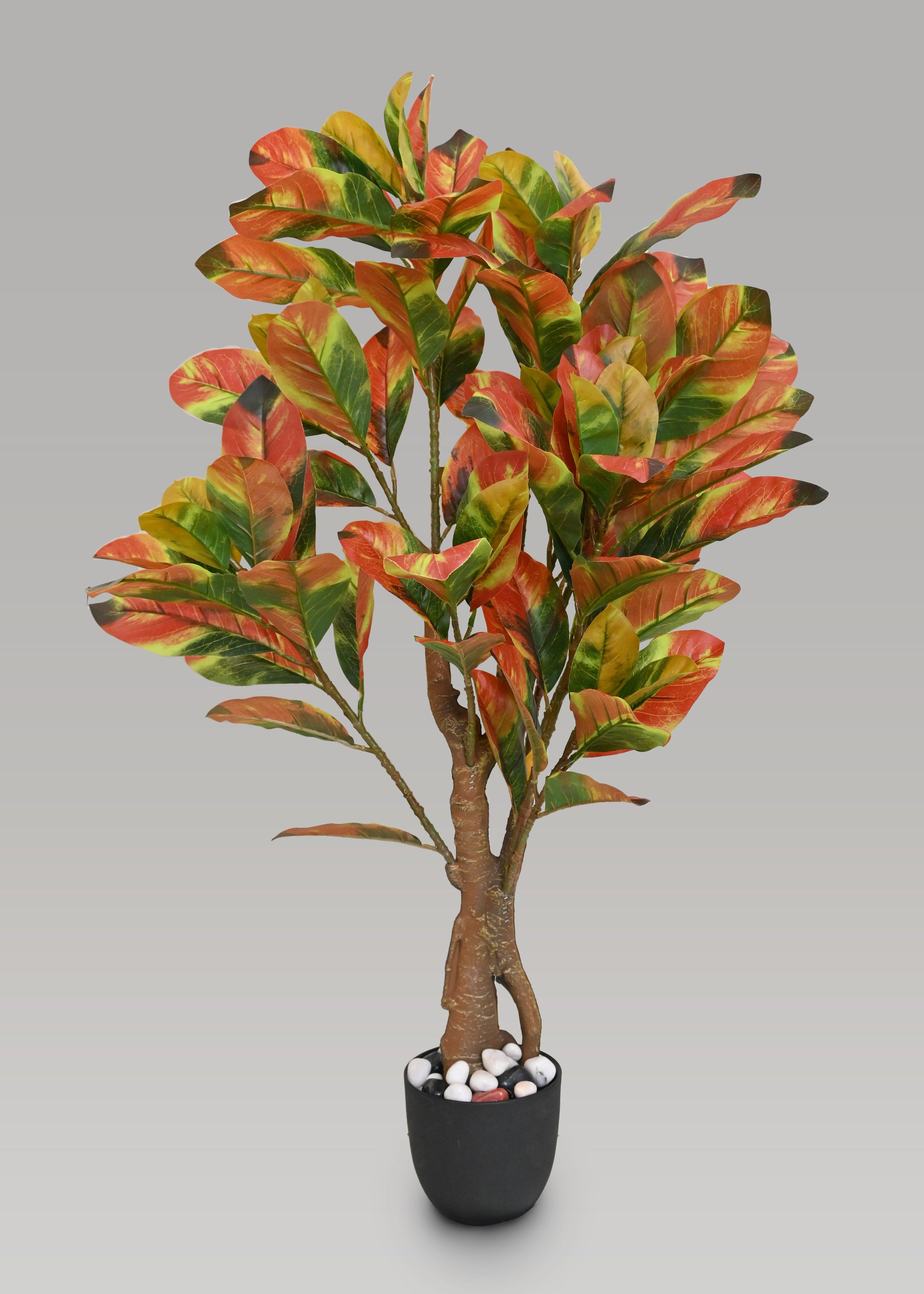 Artificial Croton Tree Plant for Decor with Basic Pot | 110 cm