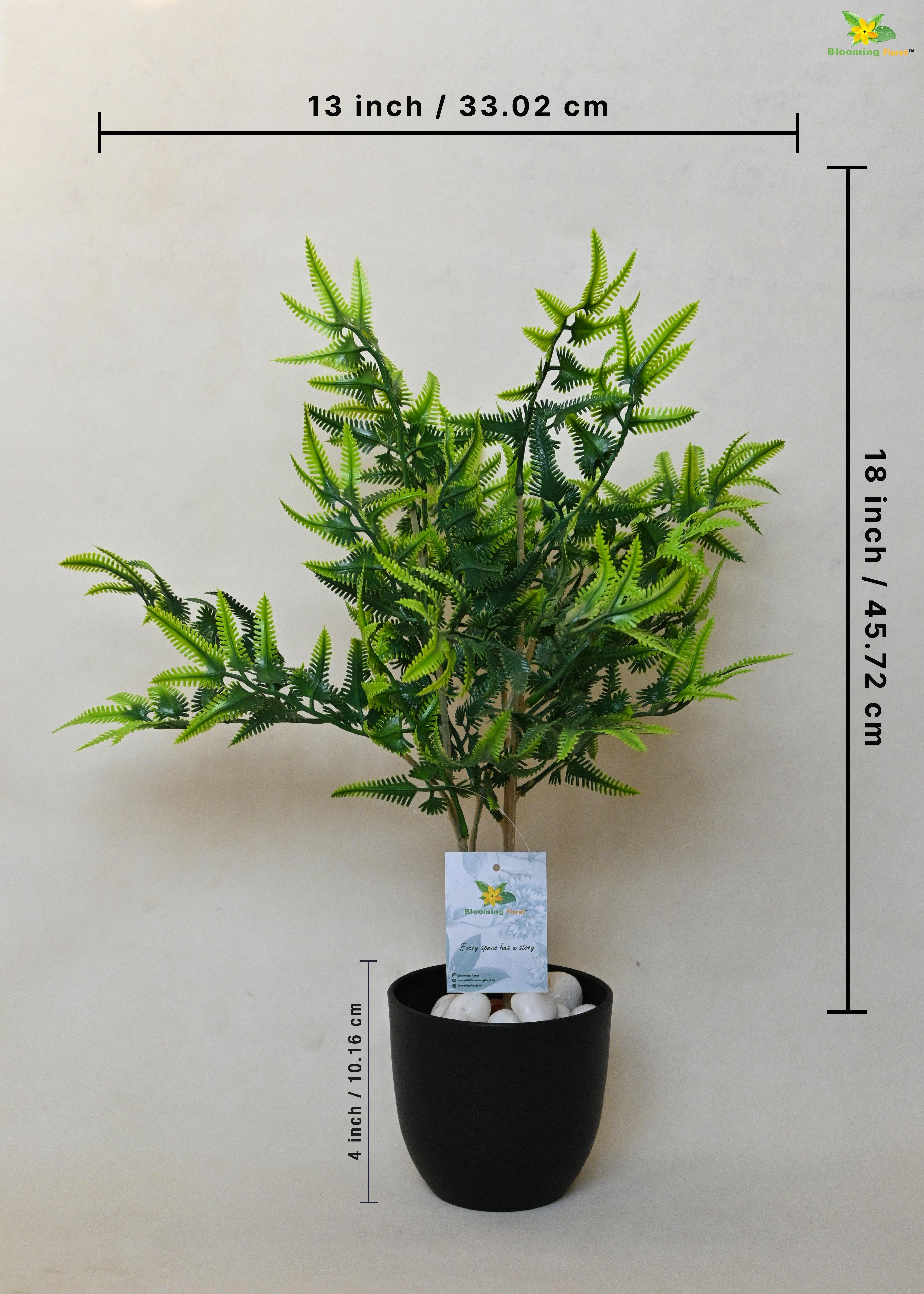 Artificial Silverback Fern Plant for Decor with Basic Pot | 45.7 cm