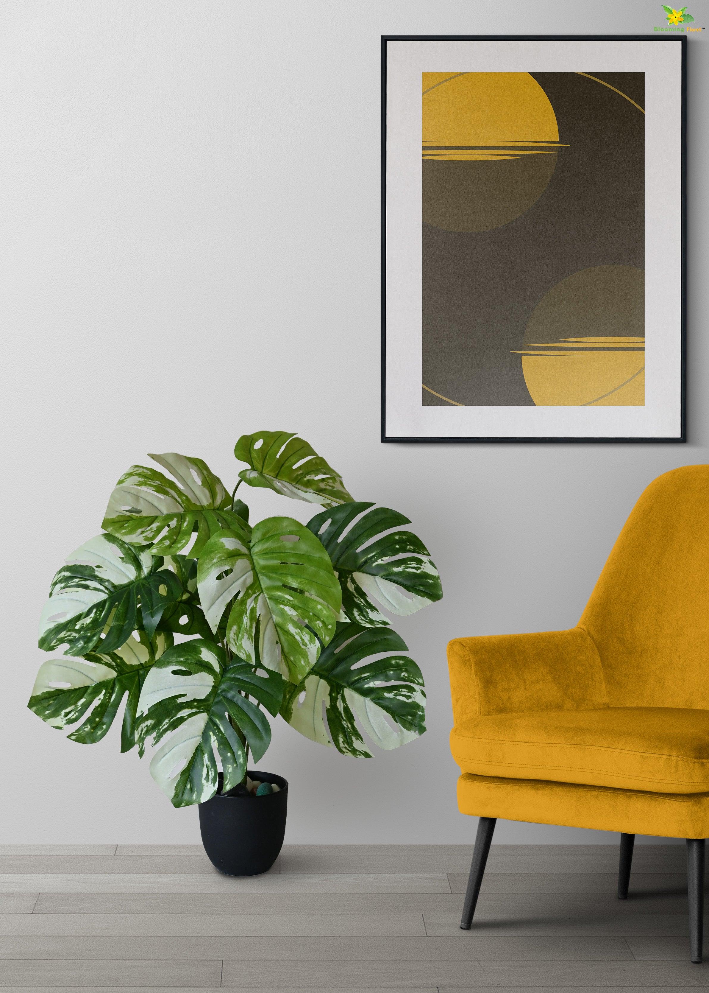 Artificial Monstera deliciosa Plant for Decor | 12 Leaves with Basic Pot | 78.7 cm